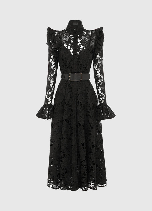 LEO LIN - ALIYAH LACE BUTTERFLY SLEEVE MIDI DRESS