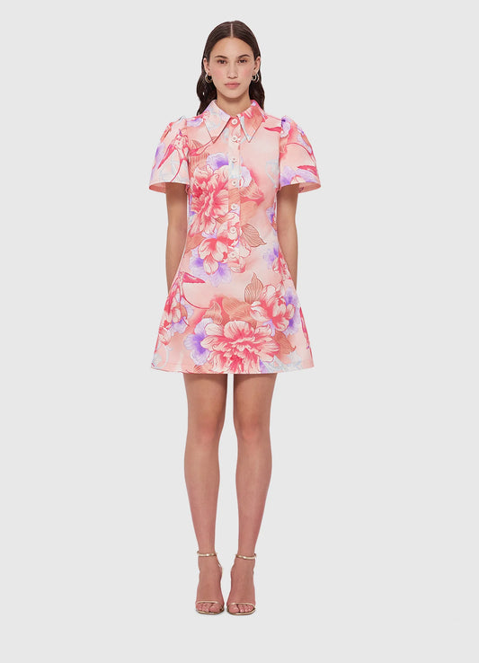 LEO LIN - BROOKE SHIRT SLEEVE MINI DRESS - SWALLOW PRINT IN LUSH