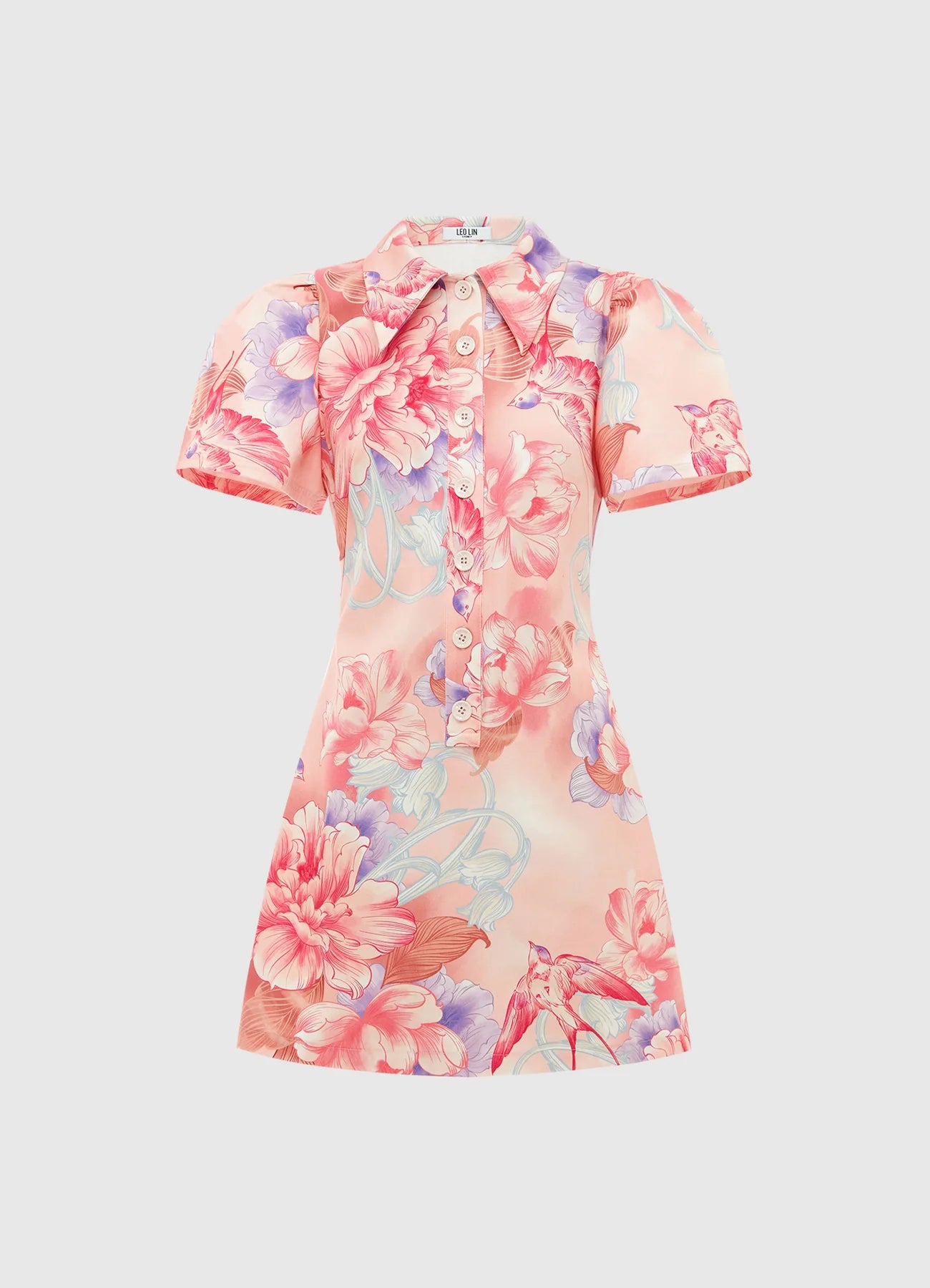 LEO LIN - BROOKE SHIRT SLEEVE MINI DRESS - SWALLOW PRINT IN LUSH