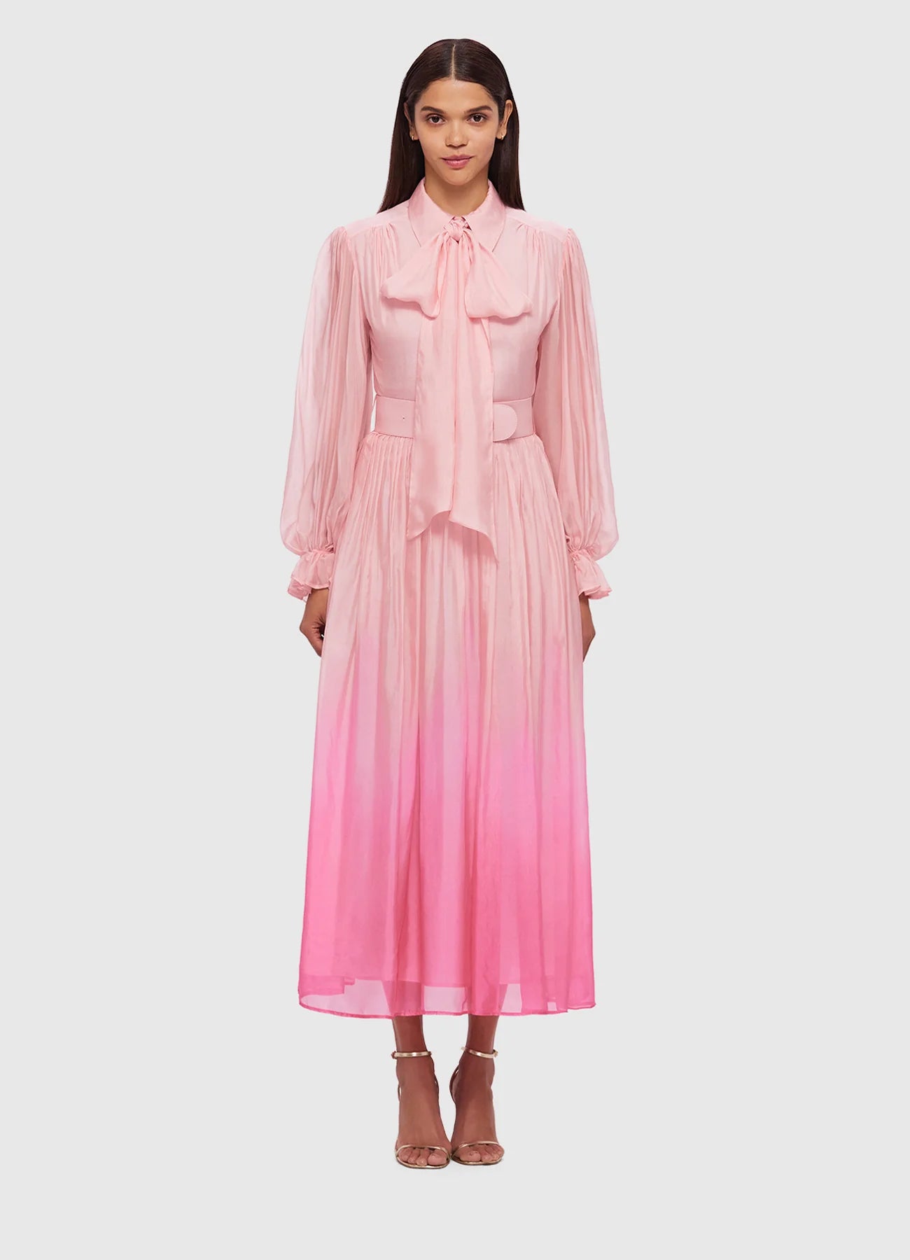 LEO LIN - CASSIE TIE NECK MIDI DRESS - OMBRE PINK