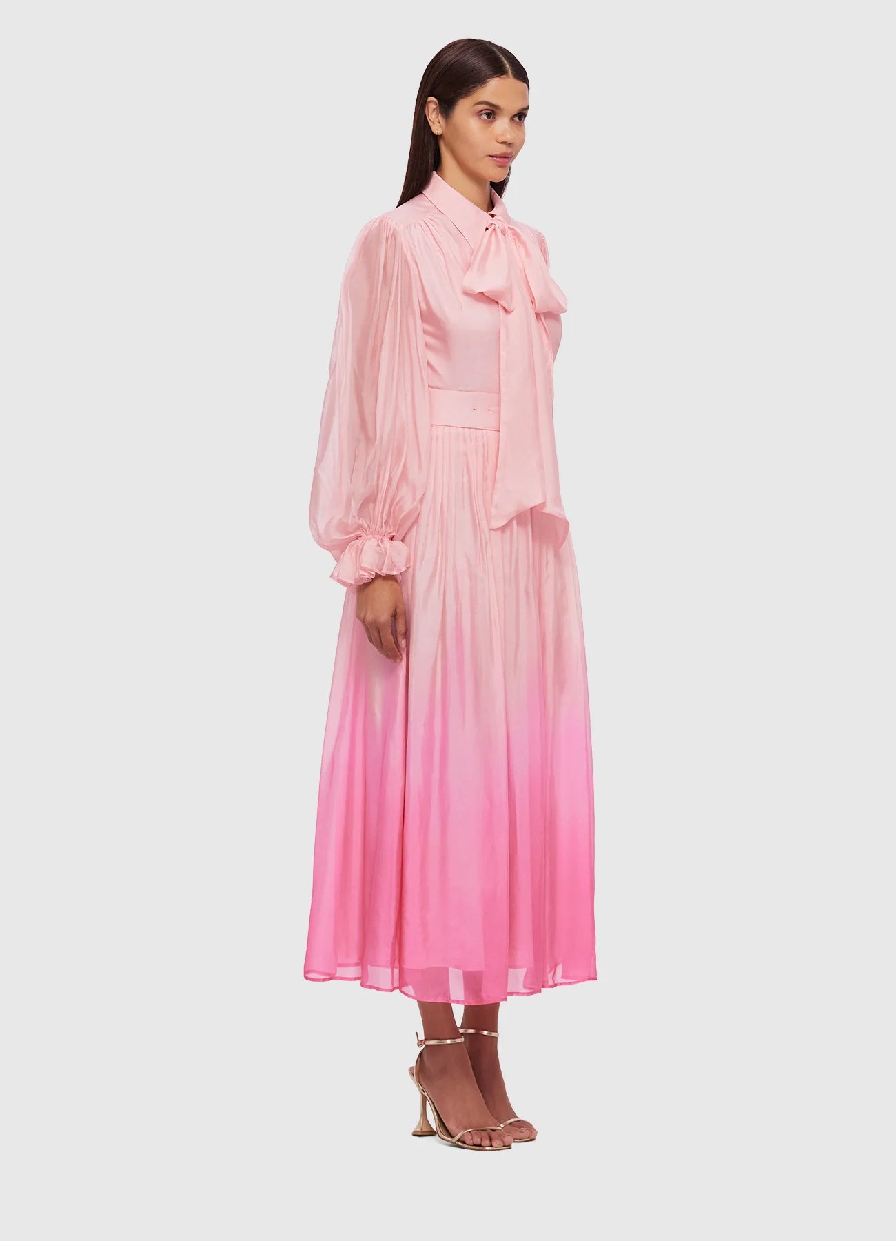 LEO LIN - CASSIE TIE NECK MIDI DRESS - OMBRE PINK