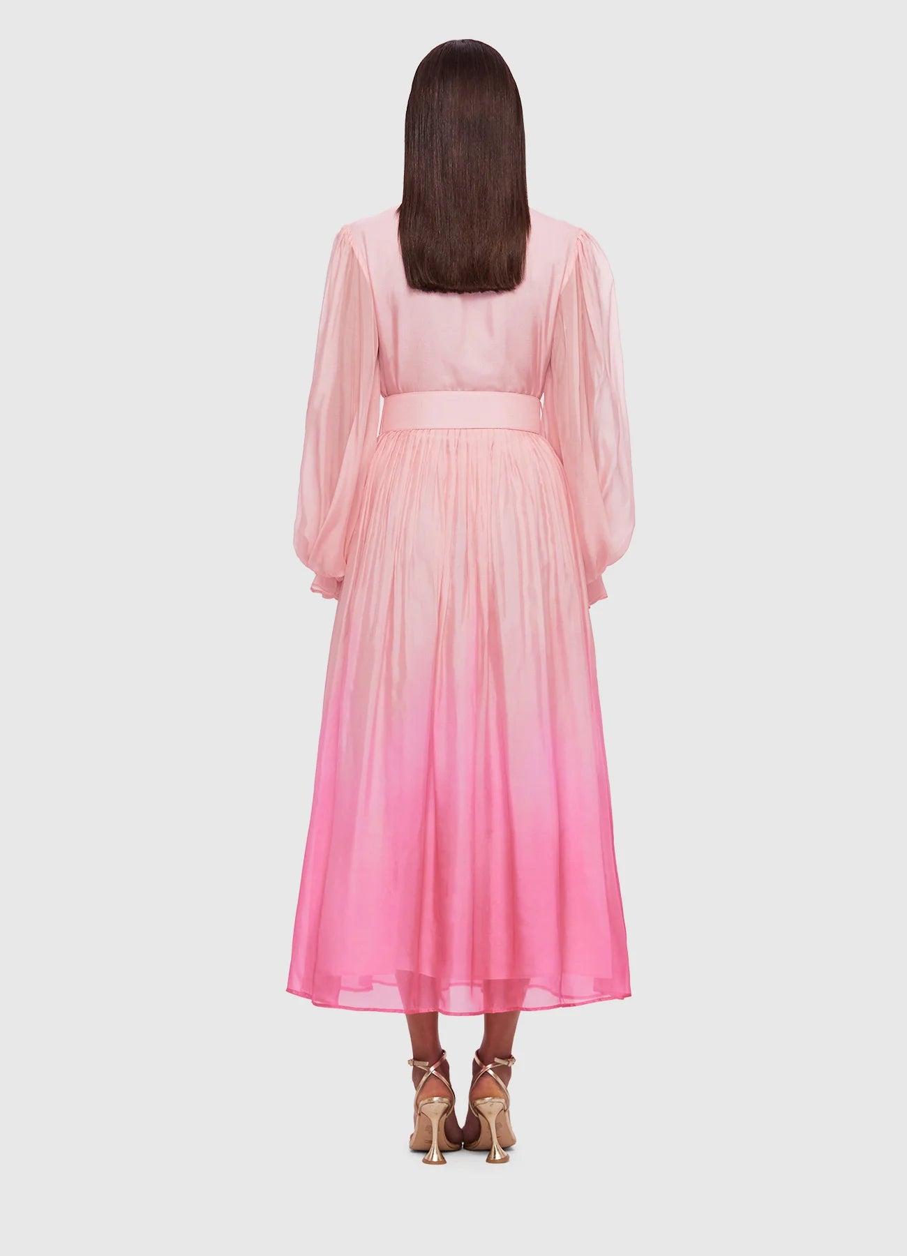 LEO LIN - CASSIE TIE NECK MIDI DRESS - OMBRE PINK