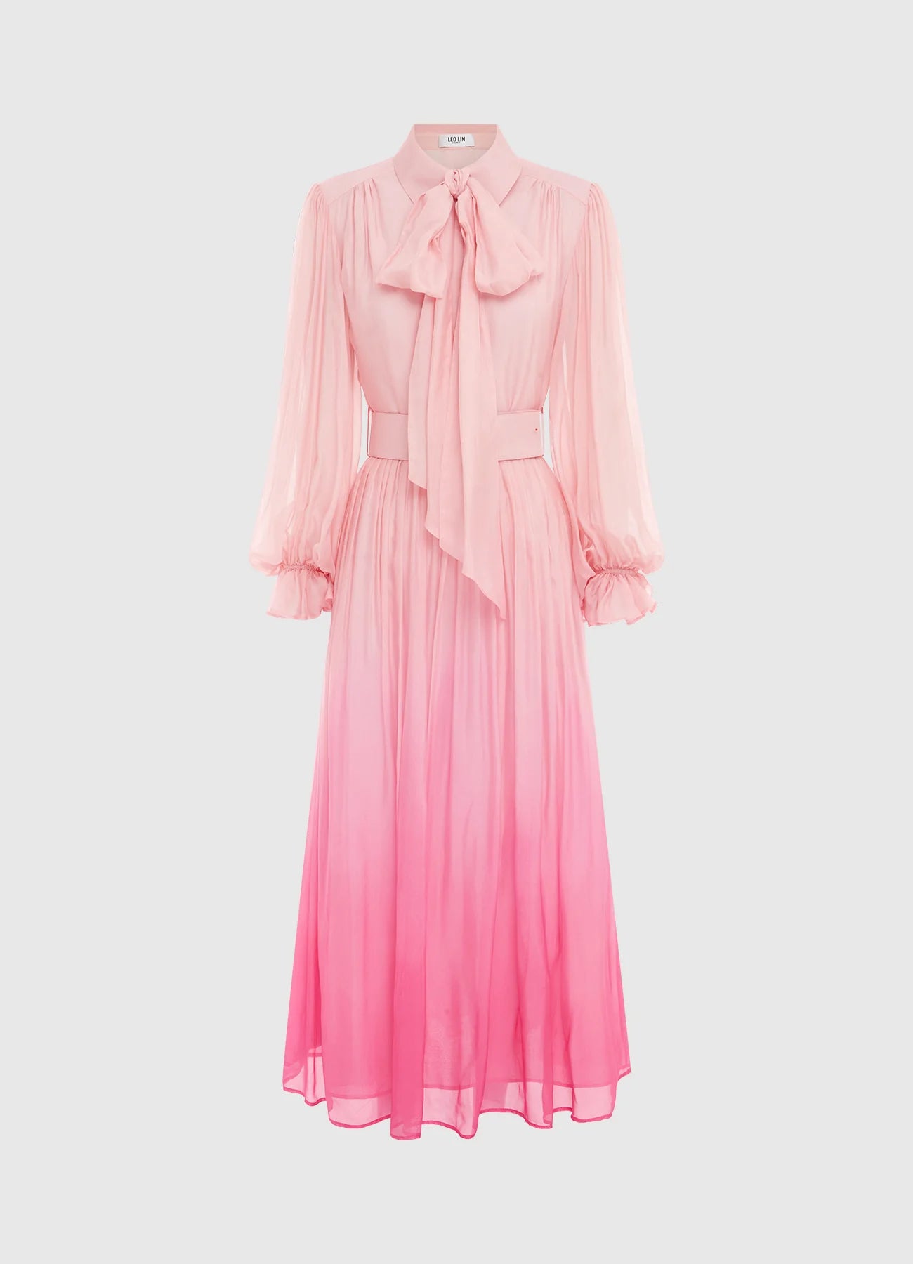 LEO LIN - CASSIE TIE NECK MIDI DRESS - OMBRE PINK