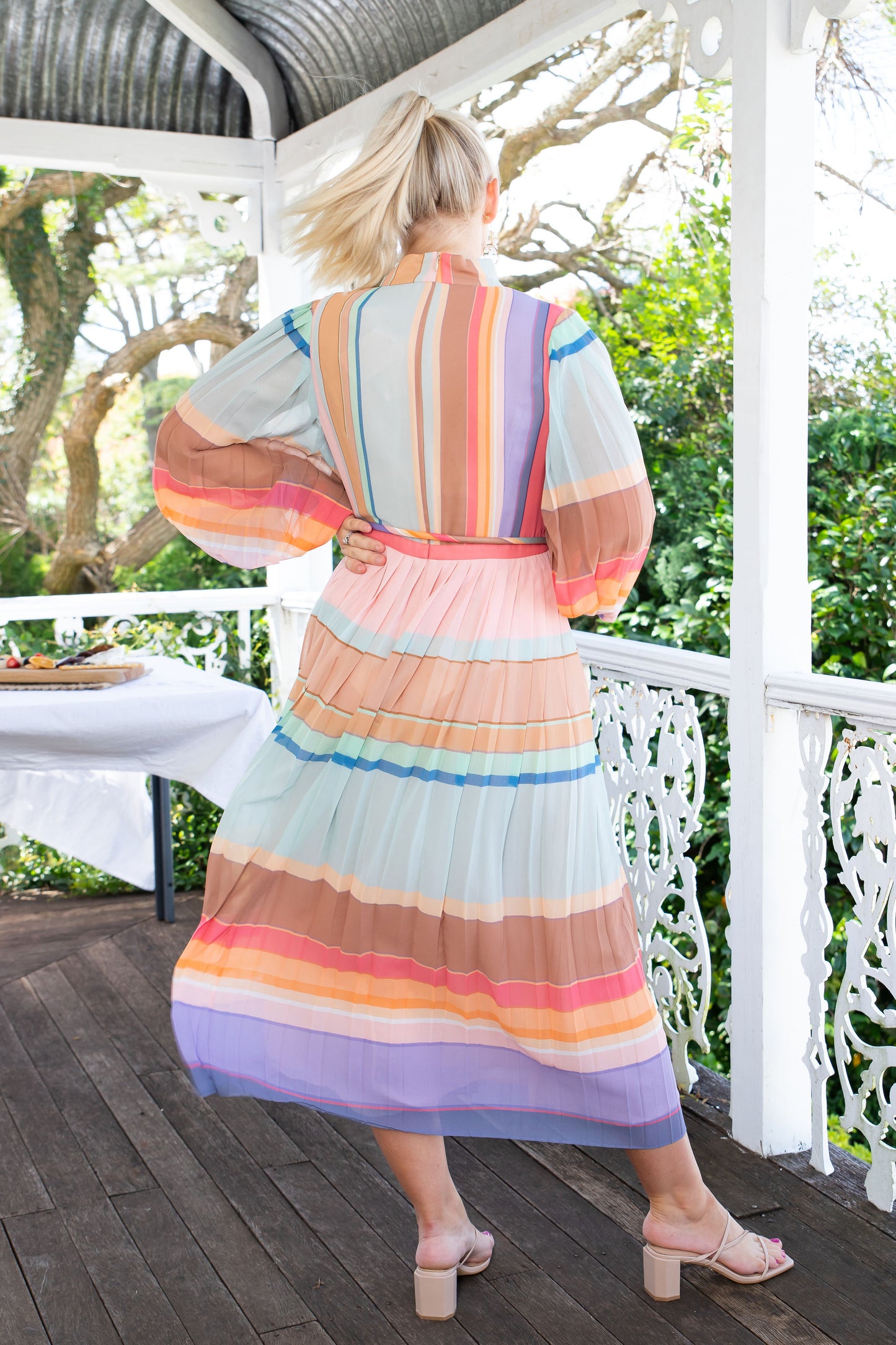 ZIMMERMANN - PLEATED RAINBOW MIDI DRESS