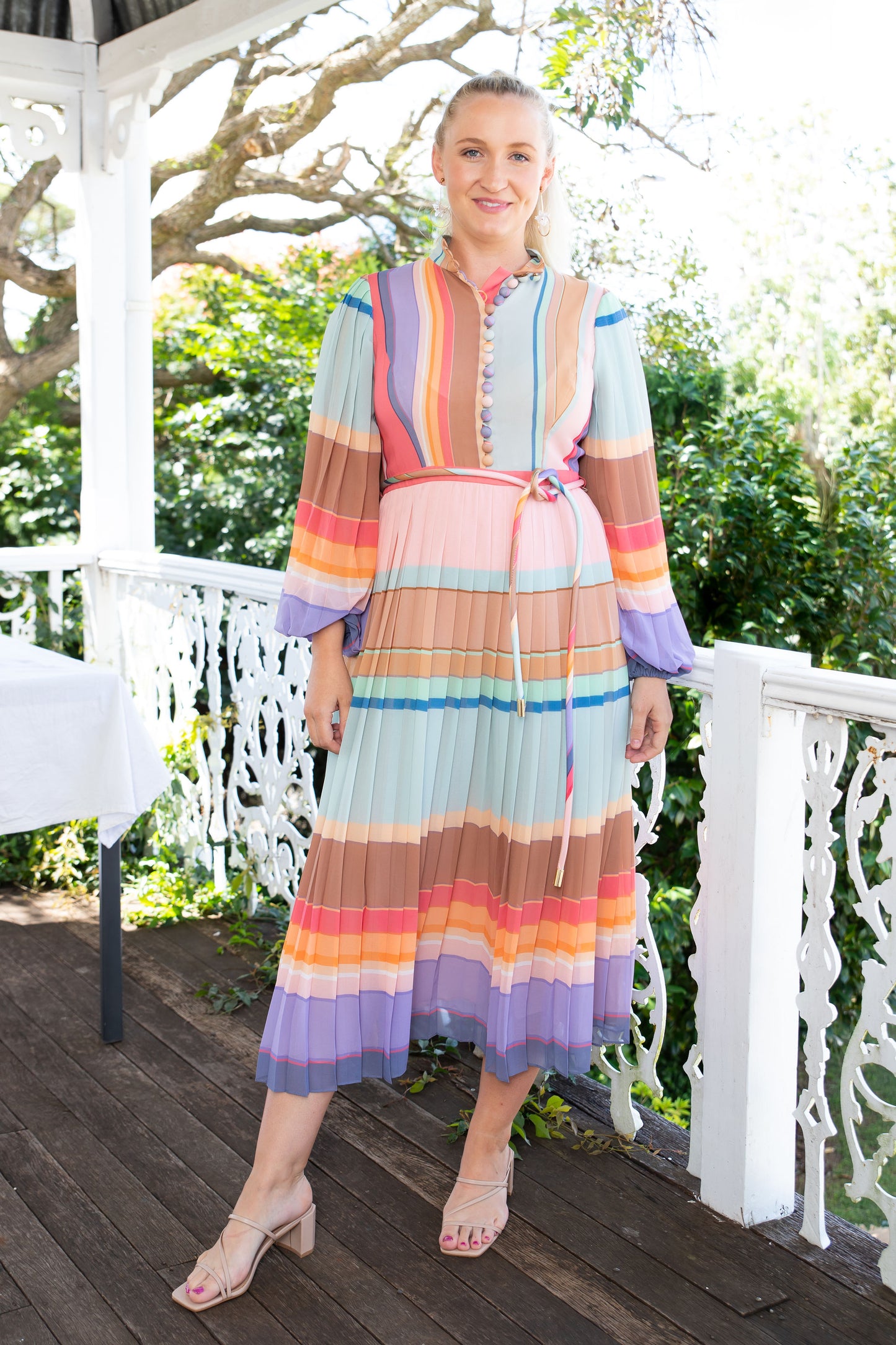 ZIMMERMANN - PLEATED RAINBOW MIDI DRESS