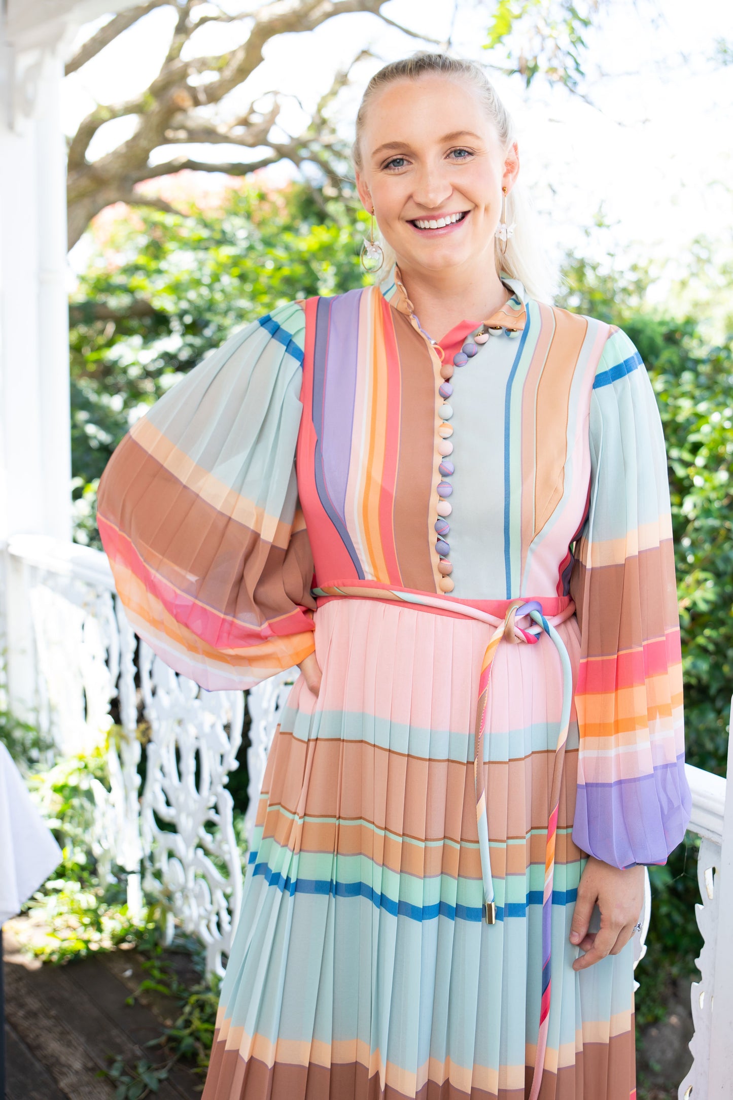 ZIMMERMANN - PLEATED RAINBOW MIDI DRESS