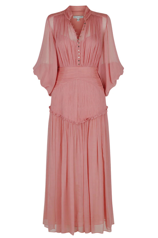 SHONA JOY - LAUREN BUTTON UP RUCHED MIDI DRESS - BLUSH