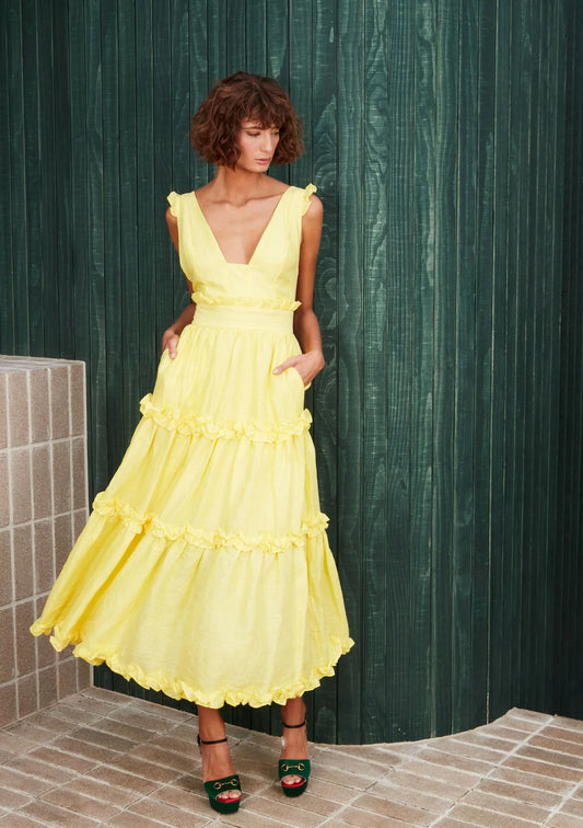 MACKENZIE MODE - LEMON RUFFLE MIDI DRESS